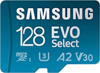 Samsung Evo Select + adaptador micro SD XC de 128 GB, 130 MB/s, Full HD y 4 K UHD, UHS-I, U3, A2, V30 (MB-ME128KA/AM)