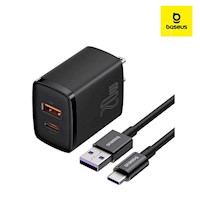 CARGADOR RAPIDO DUAL BASEUS 20W USB + CABLE TIPO C - NEGRO