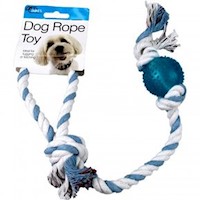 Juguete de cuerda de perro con bola de plástico - Soga azul