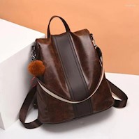Mochila Morral Antirrobo Cruzada Cuero PU De Tres Usos Moda - Marrón