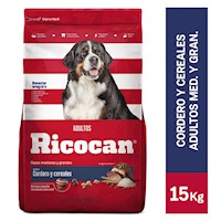 Comida para Perros RICOCAN Adultos Razas Medianas Cordero y Cereal Bolsa 15 Kg
