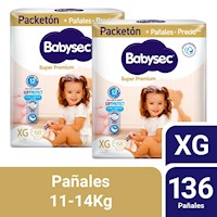Pack 2 Pañal Bebé Babysec Packeton Super Premium XG 68 un