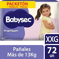 Pañal Bebé Babysec Packeton Premium XXG 72 un