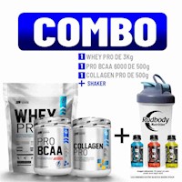 UN- WHEY PRO 3KG VAINILLA+PRO BCAA 500G NARANJA+COLLAGEN PRO 500G SANDÍA +SHAKER