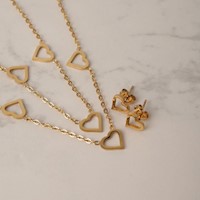 Set Dorado Collar y Aretes Corazón