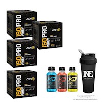 COMBO ADN NUTRITION - 4 ISO PRO WHEY CAJA 10 UNID. CHOCOLATE + SHAKER