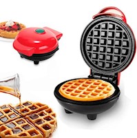 Mini Wafflera Antiadherente Eléctrica Portátil de 350W Rojo