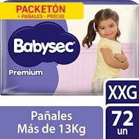 Pañal Babysec Packetón Premium Talla XXG 72 un