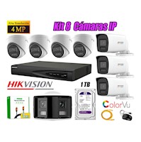 Kit 8 Cámara Seguridad Hikvision IP POE 4MP ColorVu 1 Cámara Panorámica Alarma Disco 1TB