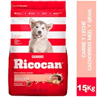 Comida Cachorro Medianos y Grande Ricocan Carne y Leche 15kg