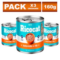 Comida Enlatada para Gatos Ricocat Adultos de Pollo 160g x3