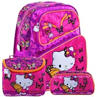 Set Scool Magic Mochila Lonchera Cartuchera Hello Kitty Satín