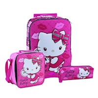 SET KOMBAT MOCHILA + LONCHERA + CARTUCHERA HELLO KITTY