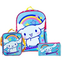Set Scool Kombat Mochila Lonchera Cartuchera Escarchado Cinnamoroll