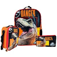 Set Scool Kombat Mochila Lonchera Cartuchera Jurassic Escarchado
