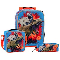 Set Scool Kombat Maleta Lonchera Cartuchera Jurassic Explorers