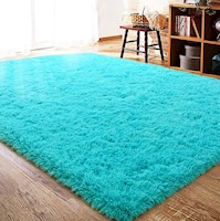 Alfombra de peluche para el piso de la habitación turquesa