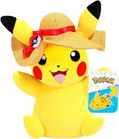 Pikachu Peluche 8.0" con abalorio Poké Ball, gorro verano, suave y lindo