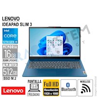 LAPTOP LENOVO IDEAPAD SLIM 3 FHD 15.6" INTEL CORE I5-12450H RAM 16GB-LPDDR5 512GB SSD