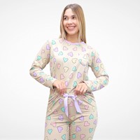 Pijama Algodón Femini Hearts Beige