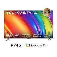 TV TCL 85" LED 4K Ultra HD Smart TV Google TV 85P745
