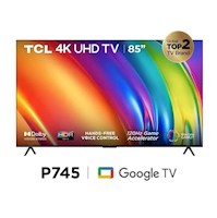 TV TCL 85" LED 4K Ultra HD Smart TV Google TV 85P745