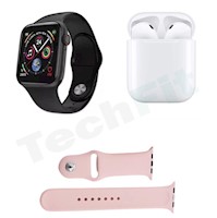 Combo Smart Watch T55 Pro Max + Audífonos - Negro / Rosado (2 Correas)