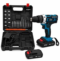 Kit Taladro Eléctrico Azul Inalámbrico con Doble Batería con Maletín y Accesorio