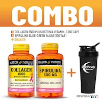 COMBO VITAMINAS MASON NATURAL - COLLAGEN 1500 PLUS BIOTIN + SPIRULINA + SHAKER