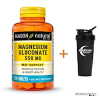 VITAMINAS MASON NATURAL - MAGNESIUM GLUCONATE 550 MG (100 TAB) + SHAKER