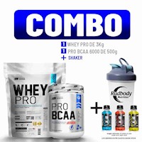 COMBO UNIVERSE - WHEY PRO 3 KG. VAINILLA + PRO BCAA 6000 500 GR. NARANJA +SHAKER