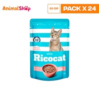 RICOCAT CACHORRO TROCITOS CARNE POUCH 85GR X24 UN