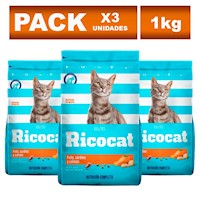 Comida para Gatos Ricocat Adulto de Pollo Sardina y Salmón 1kg x3