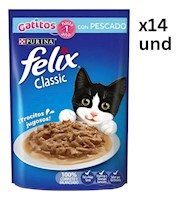 ALIMENTO HÚMEDO DE GATITO FELIX CLASSIC CON PESCADO BLANCO 14 UNIDADES x 85GR