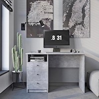 Escritorio Loreza Con Estante Alto y 3 Cajones Cemento 110cm