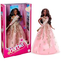 Barbie The Movie coleccionable Barbie Presidente con vestido rosa y dorado brillante con banda