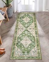 Alfombra tribal bohemia de 2 x 6 pies, verde Lahome