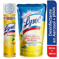 Pack Lysol Aerosol Limón 360ml + Desinfectante para pisos 800ml
