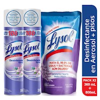 Pack Lysol aerosol Brisa de mañana 360ml x2 + Desinfectante para pisos 800ml