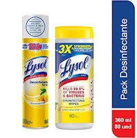 Pack desinfección Lysol Aerosol Limón+ Toallitas desinfectante Limón