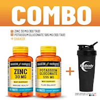 COMBO VITAMINAS MASON NATURAL - ZINC 30 MG + POTASSIUM GLUCONATE 595 MG + SHAKER