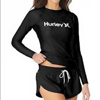 Licra Negra Rashguard De Manga Larga Para Mujer Hurley