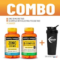 COMBO VITAMINAS MASON NATURAL- ZINC 30 MG + B-COMPLEX WITH ELECTROLYTES + SHAKER