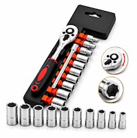 Juego de Herramientas 12 Piezas Ratchet 1/4" con 10 Dados de 6 Puntas