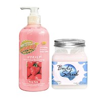 Pack de Exfoliante Y Crema Corporales de Fresa y Leche Wokaly de 500 ml