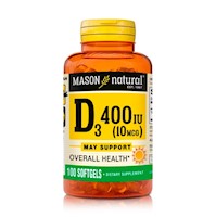 Vitamina D3 - 400 Iu - Salud Ósea Y Muscular - 100 Cápsulas - Mason Natural