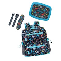 Set Bentgo Mochila Escolar, Lonchera y Cubiertos - Dinosaurios