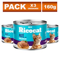 Comida Enlatada para Gatos Ricocat Adultos de Atún y Pescado 160g x3