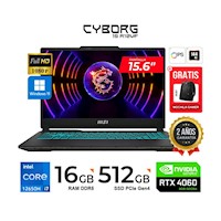 Laptop Msi Cyborg 15 A12VF Intel i7 12650H 2.30-4.70GHz 15.6"FHD 144Hz/16GB DDR5/512GB SSD/RTX 4060 8GB/Win11/Black + MOCHILA MSI GAMER ...!!!