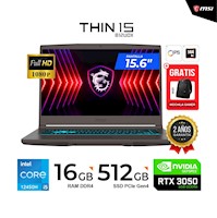 LAPTOP MSI THIN/ 15.6"FHD,IPS/ Ci5-12450H / 16GB,512GB / RTX 3050 6GB/ FREEDOS